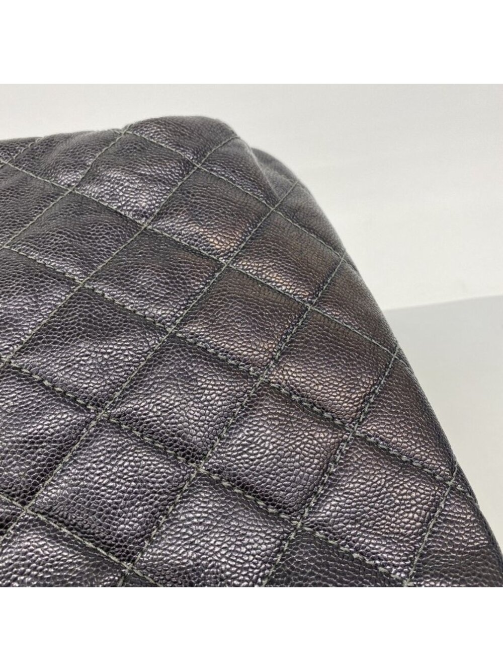 Chanel Chain Tote Quilted Caviar Leather Dark Gray Silver - Picture 8 of 10